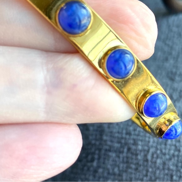 Kate Spade New York Gold-Tone Bezel Blue Stone Cuff Bracelet EUC - Picture 10 of 11